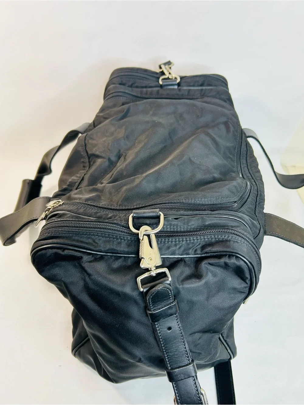 Vintage ROOTS Canada Black Leather Nylon Gym Duffle Travel Bag 20”x12”x10”